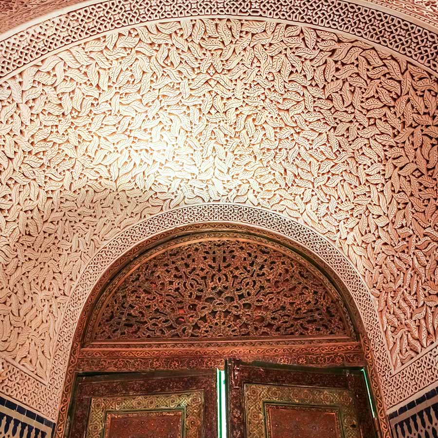 Stunning artwork inside the Telouet Kasbah, Morocco
